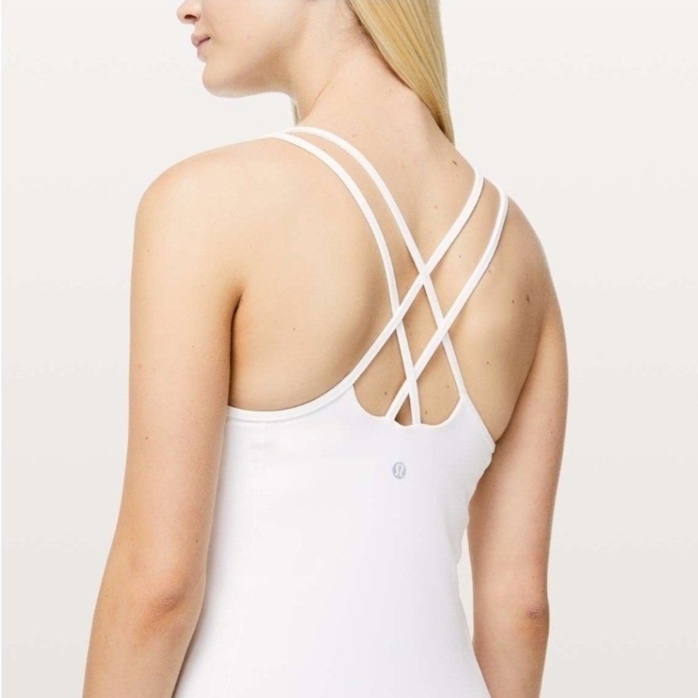 Lululemon Free to Be Tank Top Strappy Back White Yoga Gym Bulit In Bra Womens 6